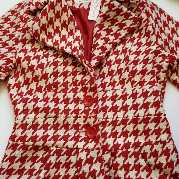 ***SOLD***Red & White Tailored Houndstooth Peacoat - Picture 2 of 8
